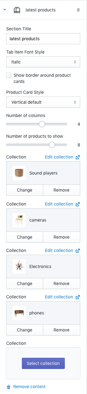 Section Collections Tab Setting - Section with sidebar 2