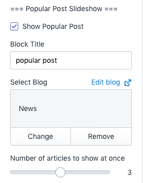 Sidebar Articles Block Setting - Section with sidebar 2