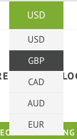 Topbar currencies selector