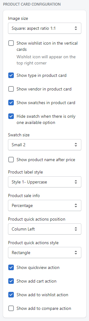 Product card options