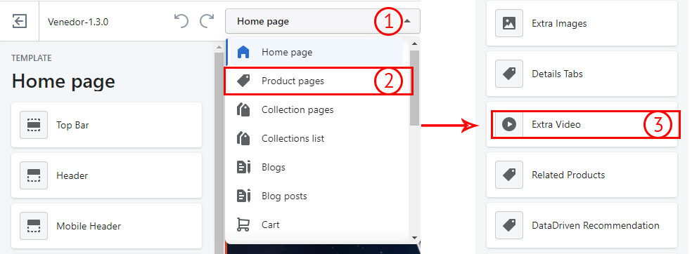 Navigate to product page settings