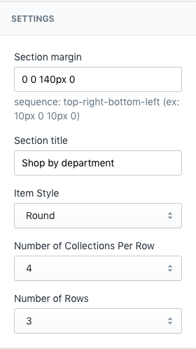 Section - Collections Grid Settings