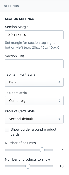Section - Collections Tab Settings