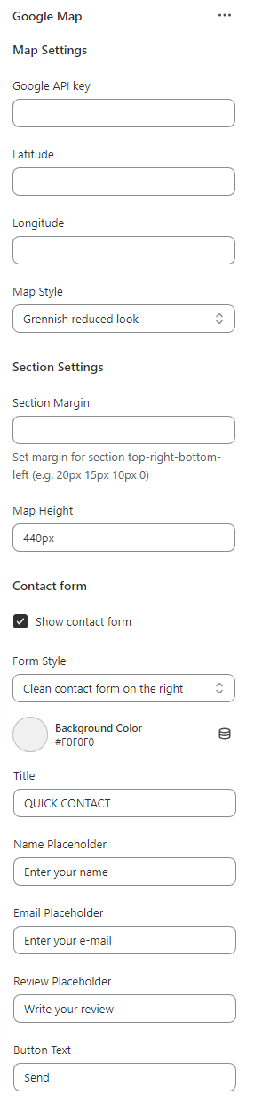 Section - Google Map settings
