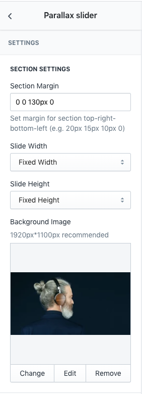 Section Settings - Parallax layout setting