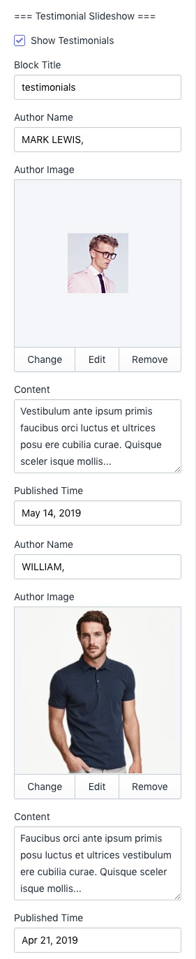 Sidebar Testimonial Block Setting - Section with sidebar 1