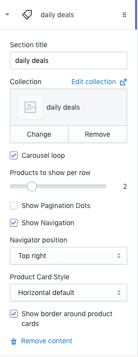Section Products Carousel Setting - Section with sidebar 2