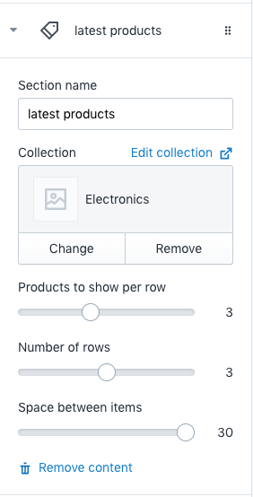 Section Setting - Products Matrix