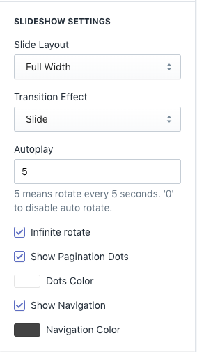 Section Carousel Setting - Slideshow with lookbook