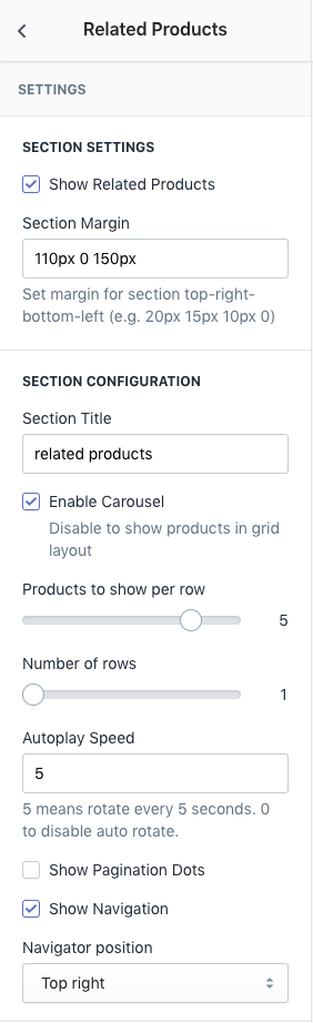 Related Products Setting