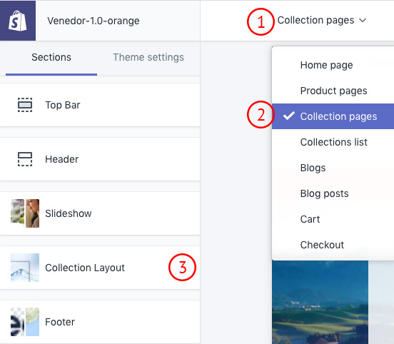 Navigate to collection layout settings