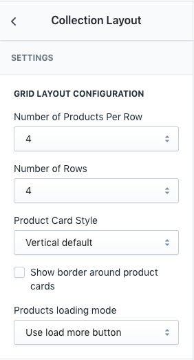 Collection page settings