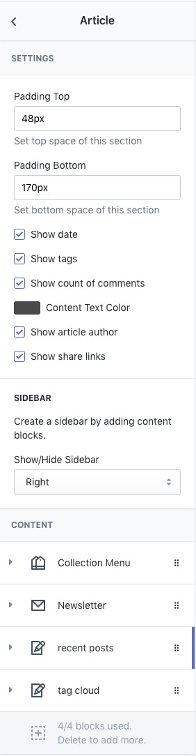 Article Page Settings