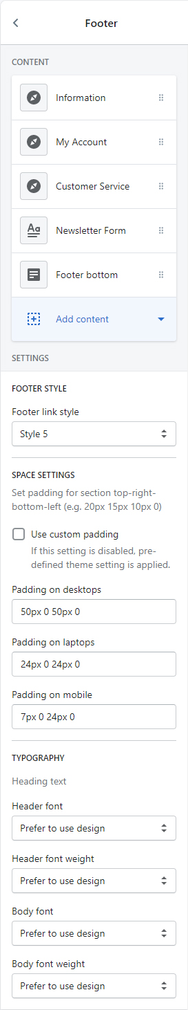 Footer settings