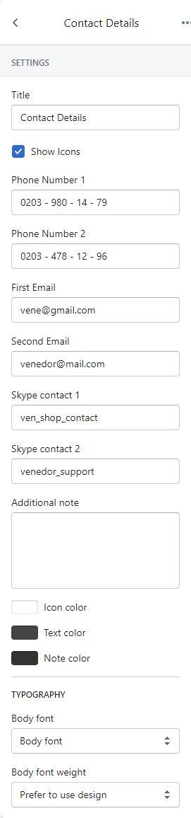 Footer contact details setting