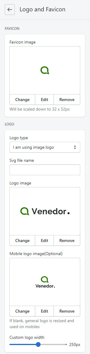 Upload favicon and logo