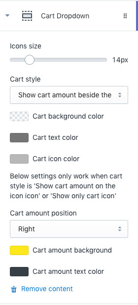 Header cart config