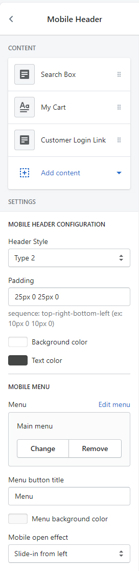 Mobile header configuration