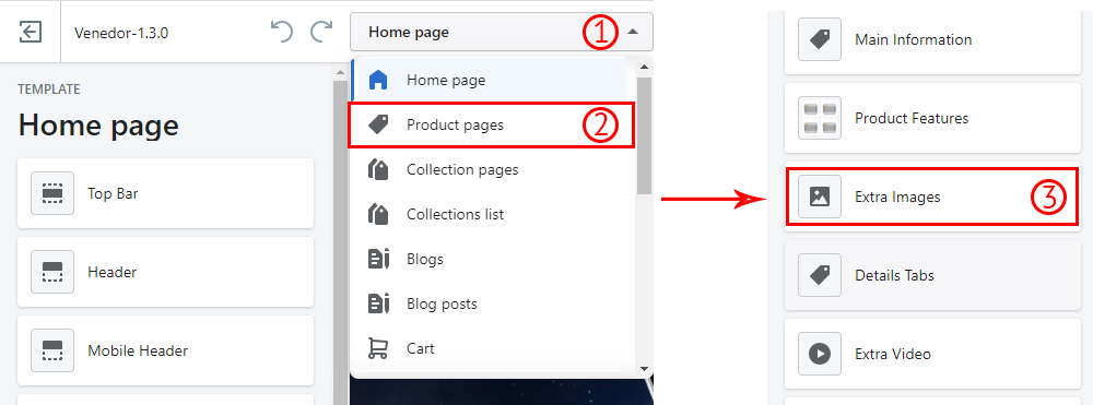 Navigate to product page settings