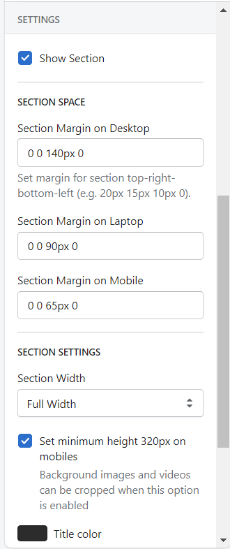 Product features block settings