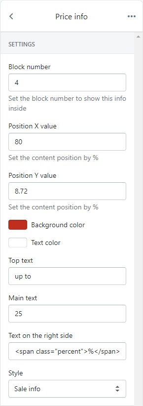 Block settings - price info