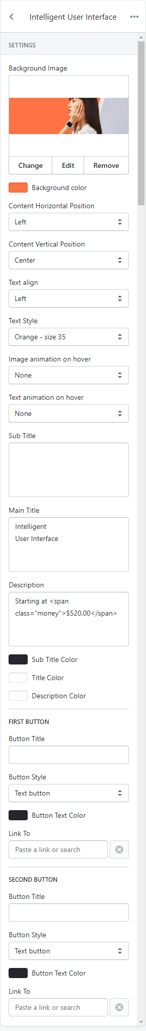 Block settings - text and background