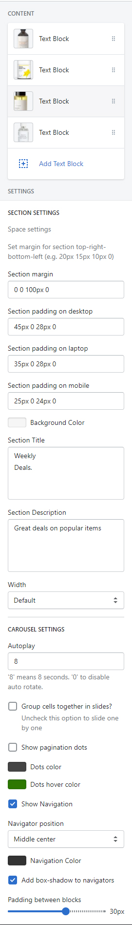 Section settings